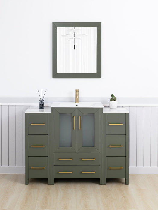 Brescia 48" Single Sink Modern Bathroom Vanity Combo Set, 2 Side Cabinets 1 Shelf Ceramic Top Bathroom Cabinet with Free Mirror - HomeBeyond
