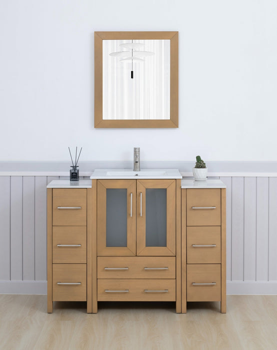 Brescia 48" Single Sink Modern Bathroom Vanity Combo Set, 2 Side Cabinets 1 Shelf Ceramic Top Bathroom Cabinet with Free Mirror - HomeBeyond