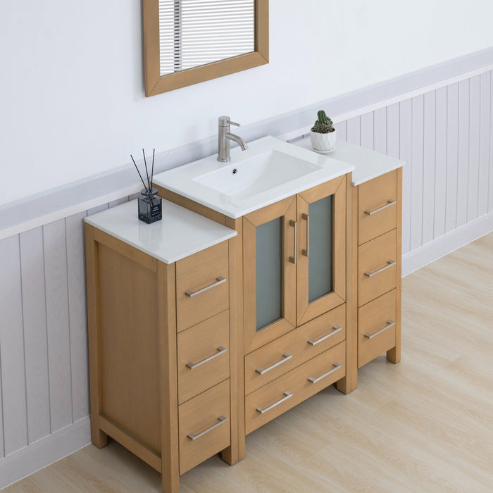 Brescia 48" Single Sink Modern Bathroom Vanity Combo Set, 2 Side Cabinets 1 Shelf Ceramic Top Bathroom Cabinet with Free Mirror - HomeBeyond