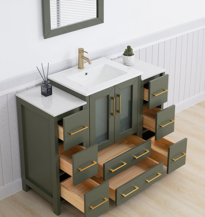 Brescia 48" Single Sink Modern Bathroom Vanity Combo Set, 2 Side Cabinets 1 Shelf Ceramic Top Bathroom Cabinet with Free Mirror - HomeBeyond