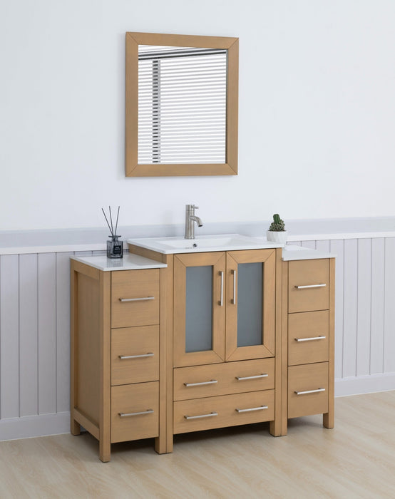 Brescia 48" Single Sink Modern Bathroom Vanity Combo Set, 2 Side Cabinets 1 Shelf Ceramic Top Bathroom Cabinet with Free Mirror - HomeBeyond