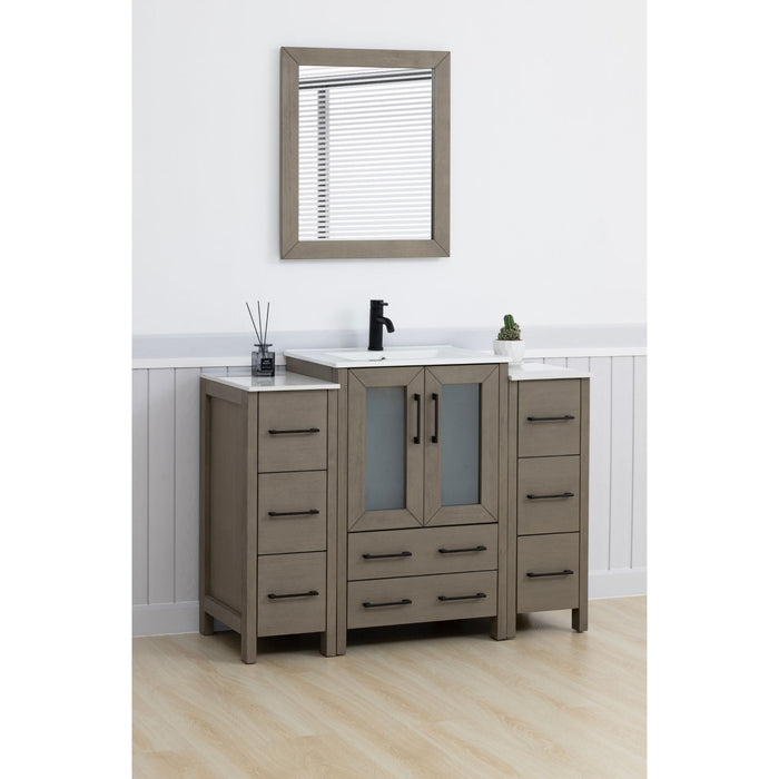 Brescia 48" Single Sink Modern Bathroom Vanity Combo Set, 2 Side Cabinets 1 Shelf Ceramic Top Bathroom Cabinet with Free Mirror - HomeBeyond