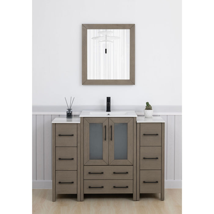 Brescia 48" Single Sink Modern Bathroom Vanity Combo Set, 2 Side Cabinets 1 Shelf Ceramic Top Bathroom Cabinet with Free Mirror - HomeBeyond