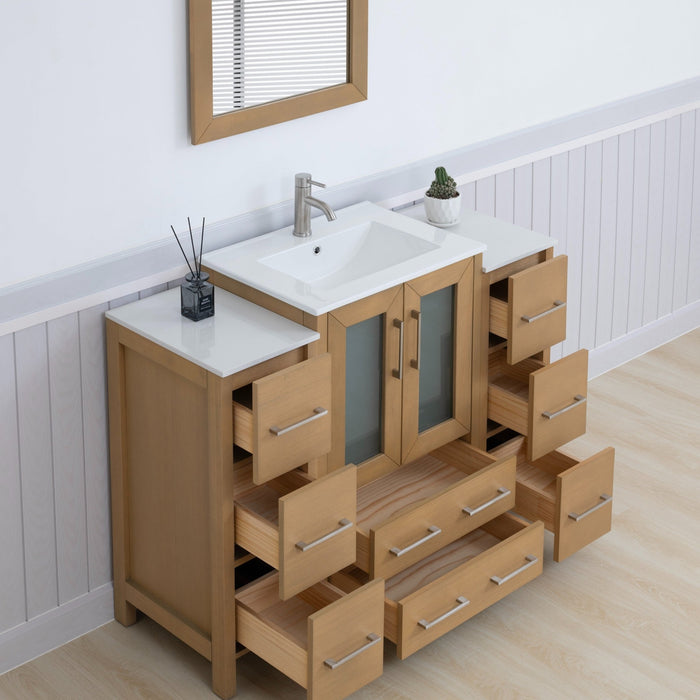 Brescia 48" Single Sink Modern Bathroom Vanity Combo Set, 2 Side Cabinets 1 Shelf Ceramic Top Bathroom Cabinet with Free Mirror - HomeBeyond