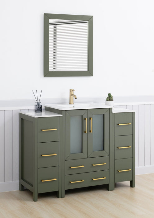 Brescia 48" Single Sink Modern Bathroom Vanity Combo Set, 2 Side Cabinets 1 Shelf Ceramic Top Bathroom Cabinet with Free Mirror - HomeBeyond