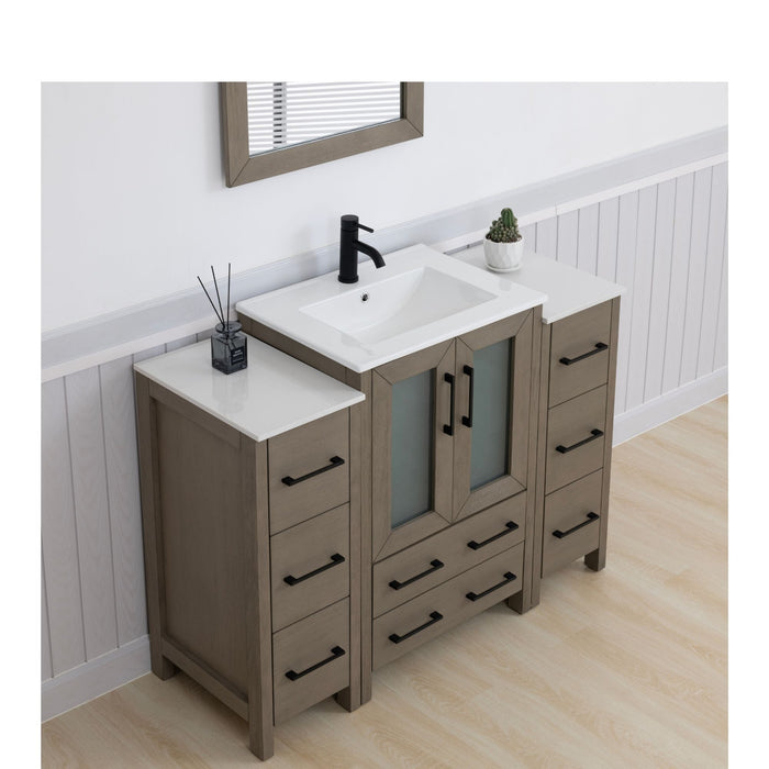Brescia 48" Single Sink Modern Bathroom Vanity Combo Set, 2 Side Cabinets 1 Shelf Ceramic Top Bathroom Cabinet with Free Mirror - HomeBeyond