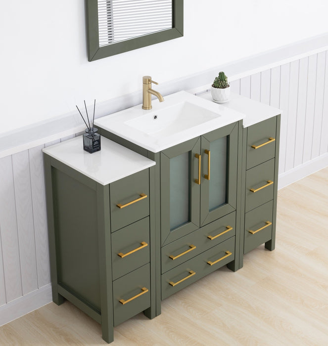 Brescia 48" Single Sink Modern Bathroom Vanity Combo Set, 2 Side Cabinets 1 Shelf Ceramic Top Bathroom Cabinet with Free Mirror - HomeBeyond