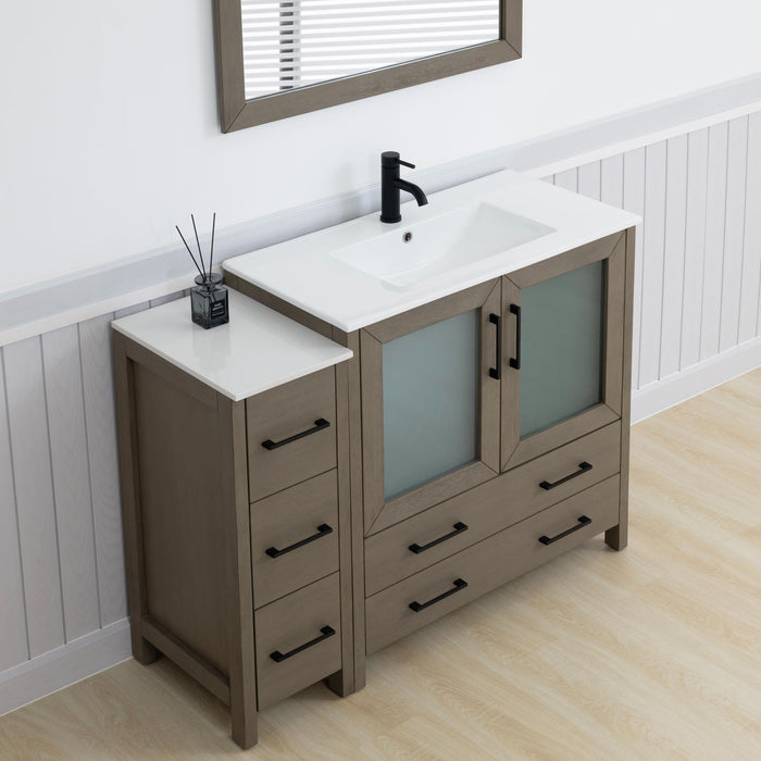 Brescia 48" Single Sink Modern Bathroom Vanity Set, 1 Shelf 5 Drawers Ceramic Top and Bathroom Cabinet with Free Mirror - HomeBeyond