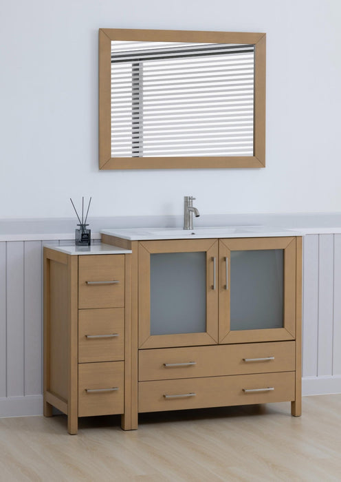 Brescia 48" Single Sink Modern Bathroom Vanity Set, 1 Shelf 5 Drawers Ceramic Top and Bathroom Cabinet with Free Mirror - HomeBeyond