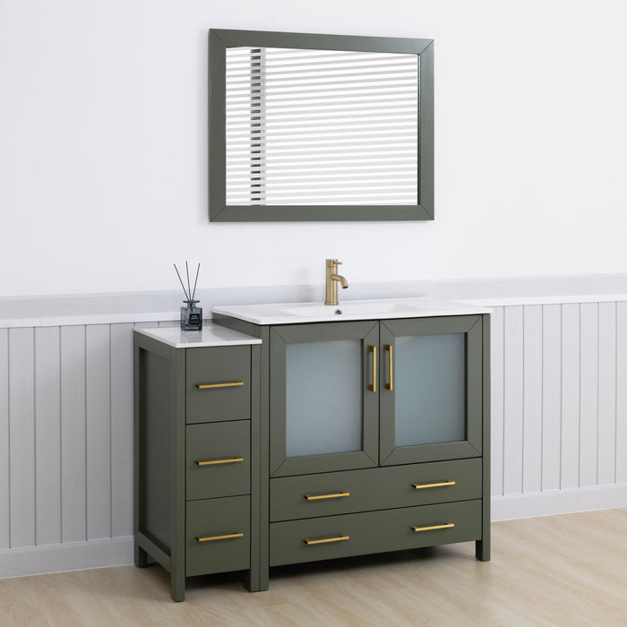 Brescia 48" Single Sink Modern Bathroom Vanity Set, 1 Shelf 5 Drawers Ceramic Top and Bathroom Cabinet with Free Mirror - HomeBeyond