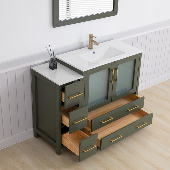 Brescia 48" Single Sink Modern Bathroom Vanity Set, 1 Shelf 5 Drawers Ceramic Top and Bathroom Cabinet with Free Mirror - HomeBeyond