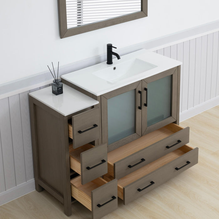 Brescia 48" Single Sink Modern Bathroom Vanity Set, 1 Shelf 5 Drawers Ceramic Top and Bathroom Cabinet with Free Mirror - HomeBeyond