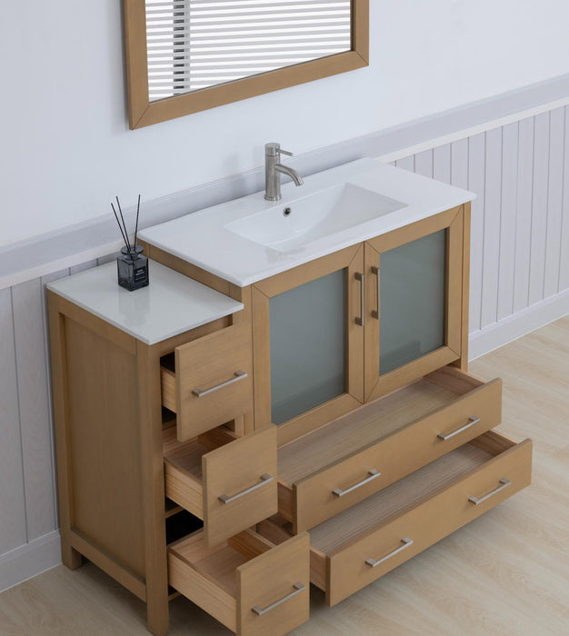 Brescia 48" Single Sink Modern Bathroom Vanity Set, 1 Shelf 5 Drawers Ceramic Top and Bathroom Cabinet with Free Mirror - HomeBeyond