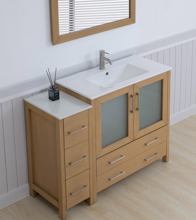 Brescia 48" Single Sink Modern Bathroom Vanity Set, 1 Shelf 5 Drawers Ceramic Top and Bathroom Cabinet with Free Mirror - HomeBeyond