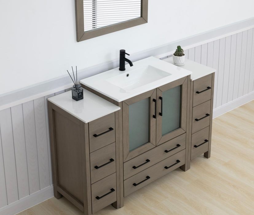 Brescia 54" Single Sink Bathroom Vanity Combo Set, Modern 8 Drawers 1 Shelf 3 Cabinets White Ceramic Top Under Sink Vanity with Mirror - HomeBeyond