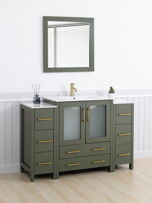 Brescia 54" Single Sink Bathroom Vanity Combo Set, Modern 8 Drawers 1 Shelf 3 Cabinets White Ceramic Top Under Sink Vanity with Mirror - HomeBeyond