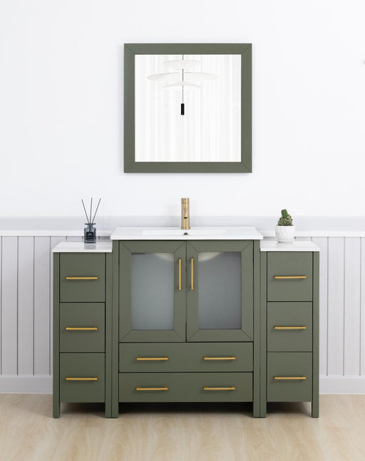 Brescia 54" Single Sink Bathroom Vanity Combo Set, Modern 8 Drawers 1 Shelf 3 Cabinets White Ceramic Top Under Sink Vanity with Mirror - HomeBeyond