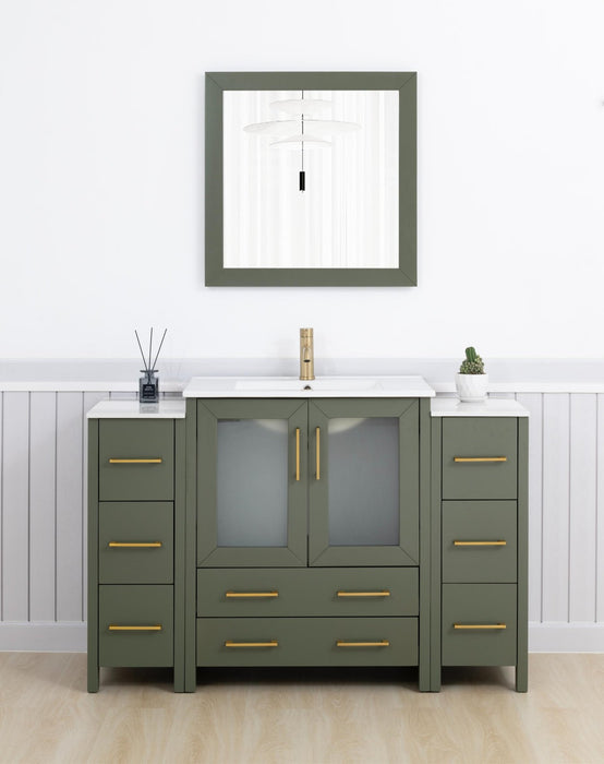 Brescia 54" Single Sink Bathroom Vanity Combo Set, Modern 8 Drawers 1 Shelf 3 Cabinets White Ceramic Top Under Sink Vanity with Mirror - HomeBeyond