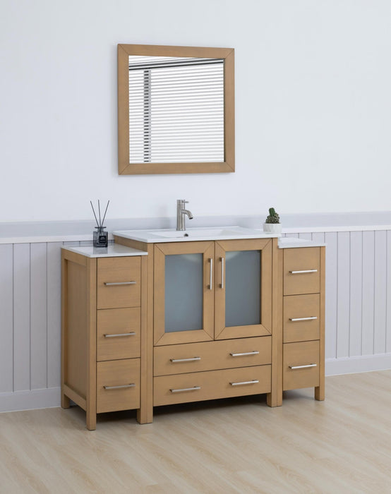 Brescia 54" Single Sink Bathroom Vanity Combo Set, Modern 8 Drawers 1 Shelf 3 Cabinets White Ceramic Top Under Sink Vanity with Mirror - HomeBeyond