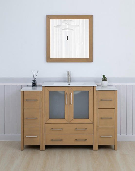 Brescia 54" Single Sink Bathroom Vanity Combo Set, Modern 8 Drawers 1 Shelf 3 Cabinets White Ceramic Top Under Sink Vanity with Mirror - HomeBeyond