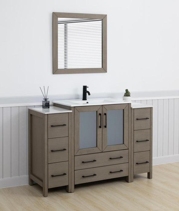 Brescia 54" Single Sink Bathroom Vanity Combo Set, Modern 8 Drawers 1 Shelf 3 Cabinets White Ceramic Top Under Sink Vanity with Mirror - HomeBeyond