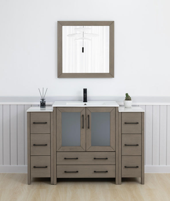Brescia 54" Single Sink Bathroom Vanity Combo Set, Modern 8 Drawers 1 Shelf 3 Cabinets White Ceramic Top Under Sink Vanity with Mirror - HomeBeyond