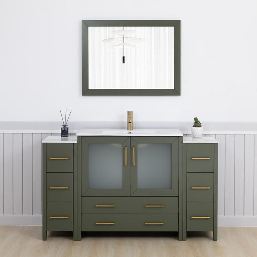 Brescia 60" Single Sink Modern Bathroom Vanity Set, 1 Shelf 8 Drawers Ceramic Top Bathroom Cabinet with Free Mirror - HomeBeyond