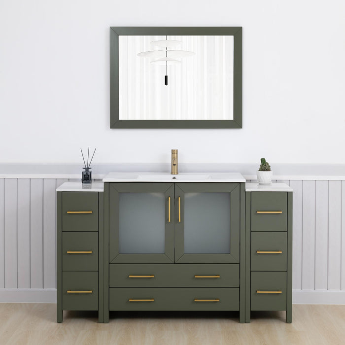 Brescia 60" Single Sink Modern Bathroom Vanity Set, 1 Shelf 8 Drawers Ceramic Top Bathroom Cabinet with Free Mirror - HomeBeyond