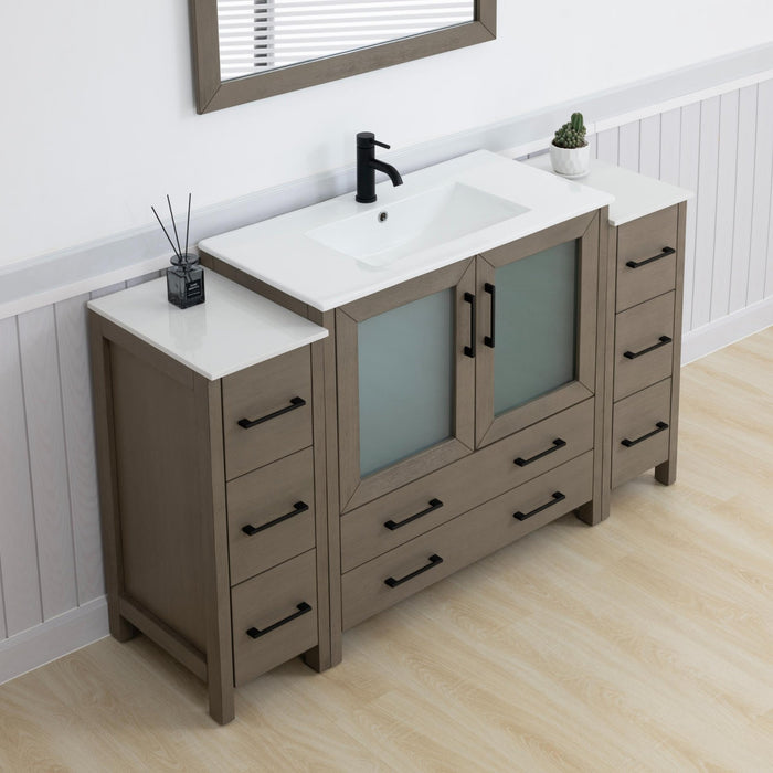 Brescia 60" Single Sink Modern Bathroom Vanity Set, 1 Shelf 8 Drawers Ceramic Top Bathroom Cabinet with Free Mirror - HomeBeyond