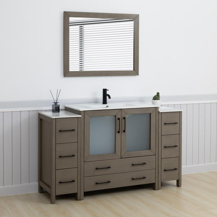 Brescia 60" Single Sink Modern Bathroom Vanity Set, 1 Shelf 8 Drawers Ceramic Top Bathroom Cabinet with Free Mirror - HomeBeyond
