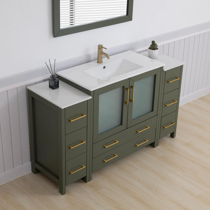 Brescia 60" Single Sink Modern Bathroom Vanity Set, 1 Shelf 8 Drawers Ceramic Top Bathroom Cabinet with Free Mirror - HomeBeyond