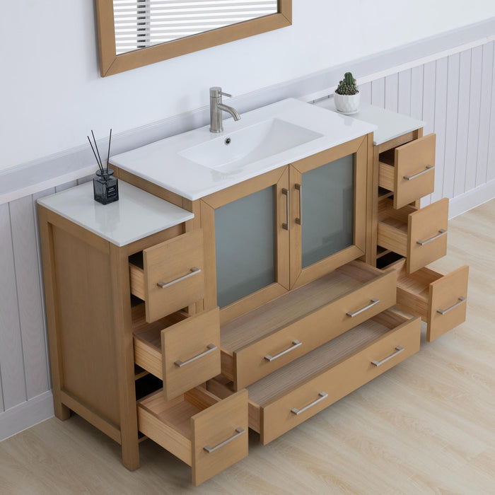 Brescia 60" Single Sink Modern Bathroom Vanity Set, 1 Shelf 8 Drawers Ceramic Top Bathroom Cabinet with Free Mirror - HomeBeyond