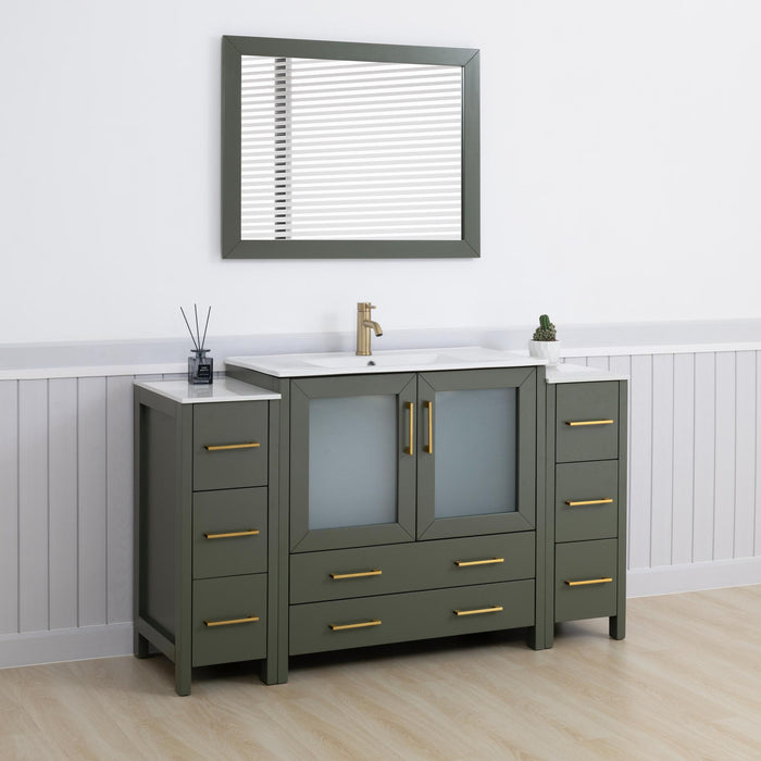 Brescia 60" Single Sink Modern Bathroom Vanity Set, 1 Shelf 8 Drawers Ceramic Top Bathroom Cabinet with Free Mirror - HomeBeyond
