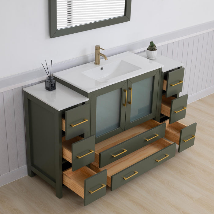 Brescia 60" Single Sink Modern Bathroom Vanity Set, 1 Shelf 8 Drawers Ceramic Top Bathroom Cabinet with Free Mirror - HomeBeyond
