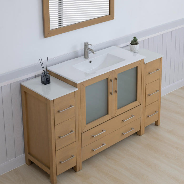 Brescia 60" Single Sink Modern Bathroom Vanity Set, 1 Shelf 8 Drawers Ceramic Top Bathroom Cabinet with Free Mirror - HomeBeyond