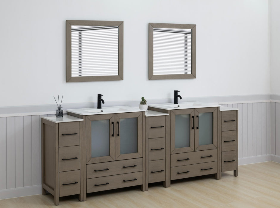 Brescia 96" Double Sink Modern Bathroom Vanity Set, Compact 2 Shelves 13 Drawers White Ceramic Top Bathroom Cabinet with Free Mirrors - HomeBeyond