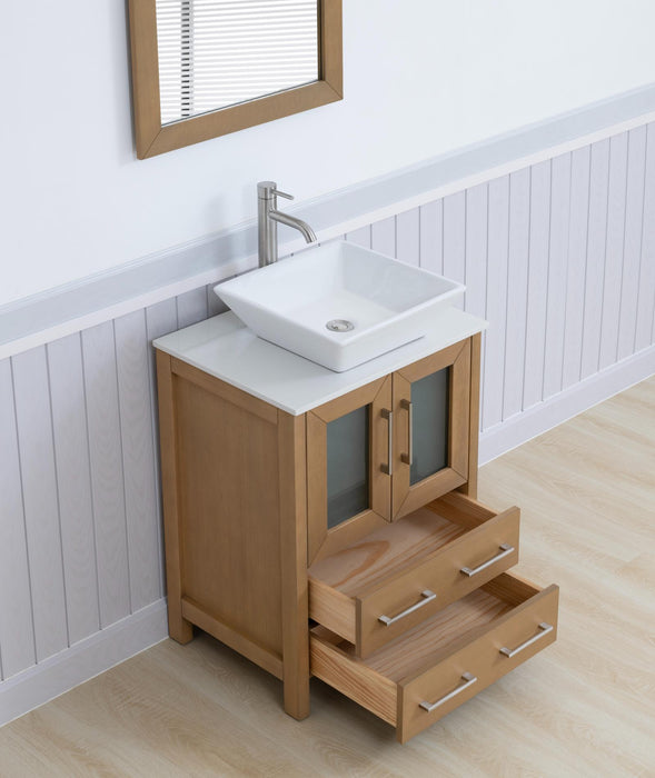 Ravenna 24" Single Sink Bathroom Vanity Combo Set, 2 - Drawers, Single Shelf, Single Cabinet White Engineered Marble Top and Ceramic Vessel Sink Bathroom Cabinet with Mirror - HomeBeyond