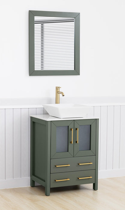 Ravenna 24" Single Sink Bathroom Vanity Combo Set, 2 - Drawers, Single Shelf, Single Cabinet White Engineered Marble Top and Ceramic Vessel Sink Bathroom Cabinet with Mirror - HomeBeyond