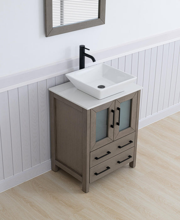 Ravenna 24" Single Sink Bathroom Vanity Combo Set, 2 - Drawers, Single Shelf, Single Cabinet White Engineered Marble Top and Ceramic Vessel Sink Bathroom Cabinet with Mirror - HomeBeyond