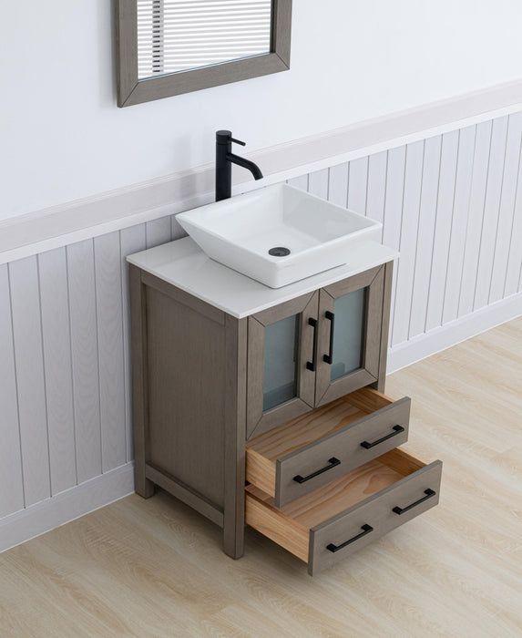 Ravenna 24" Single Sink Bathroom Vanity Combo Set, 2 - Drawers, Single Shelf, Single Cabinet White Engineered Marble Top and Ceramic Vessel Sink Bathroom Cabinet with Mirror - HomeBeyond