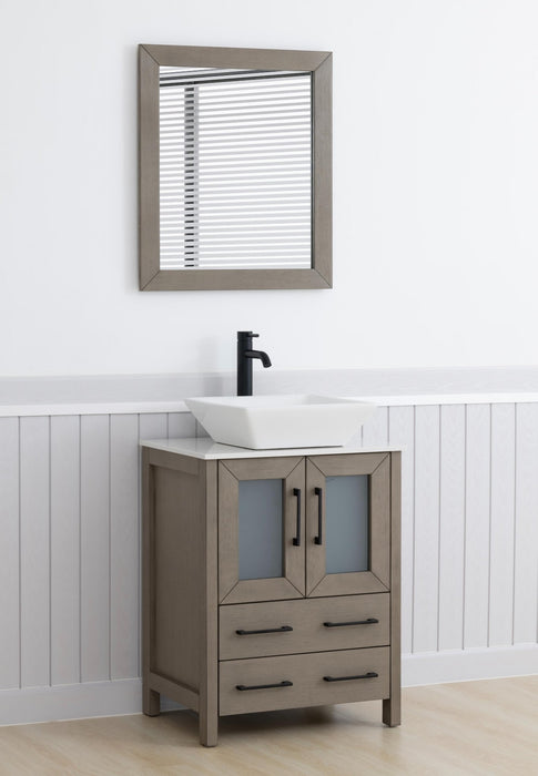 Ravenna 24" Single Sink Bathroom Vanity Combo Set, 2 - Drawers, Single Shelf, Single Cabinet White Engineered Marble Top and Ceramic Vessel Sink Bathroom Cabinet with Mirror - HomeBeyond