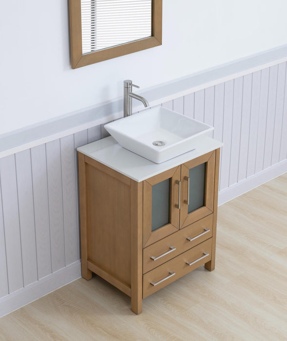 Ravenna 24" Single Sink Bathroom Vanity Combo Set, 2 - Drawers, Single Shelf, Single Cabinet White Engineered Marble Top and Ceramic Vessel Sink Bathroom Cabinet with Mirror - HomeBeyond
