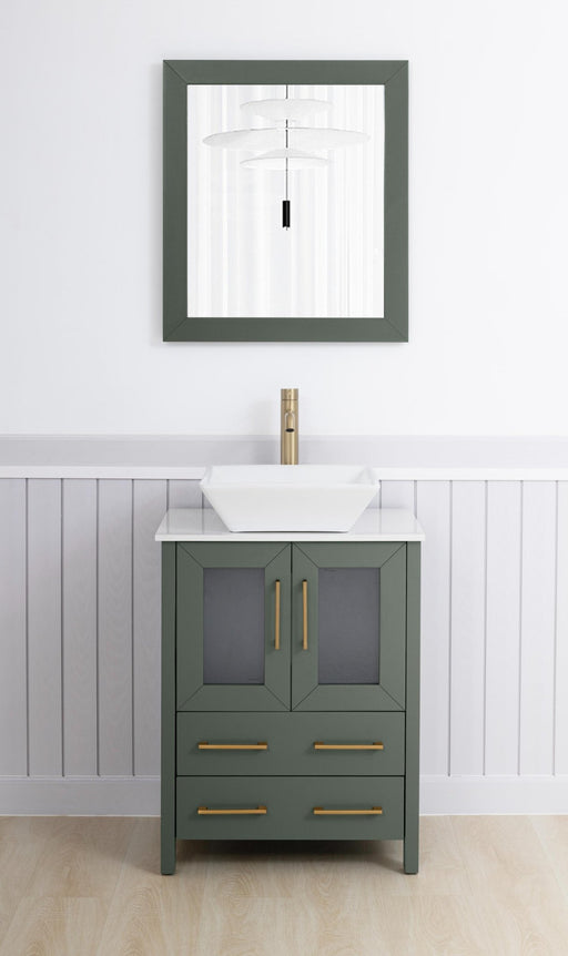 Ravenna 24" Single Sink Bathroom Vanity Combo Set, 2 - Drawers, Single Shelf, Single Cabinet White Engineered Marble Top and Ceramic Vessel Sink Bathroom Cabinet with Mirror - HomeBeyond