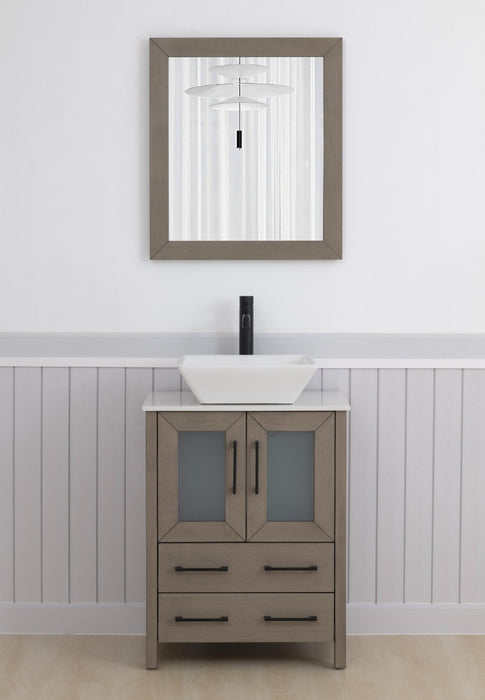 Ravenna 24" Single Sink Bathroom Vanity Combo Set, 2 - Drawers, Single Shelf, Single Cabinet White Engineered Marble Top and Ceramic Vessel Sink Bathroom Cabinet with Mirror - HomeBeyond