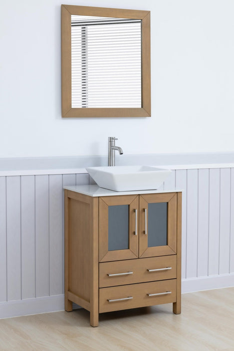 Ravenna 24" Single Sink Bathroom Vanity Combo Set, 2 - Drawers, Single Shelf, Single Cabinet White Engineered Marble Top and Ceramic Vessel Sink Bathroom Cabinet with Mirror - HomeBeyond