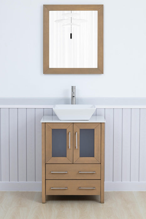 Ravenna 24" Single Sink Bathroom Vanity Combo Set, 2 - Drawers, Single Shelf, Single Cabinet White Engineered Marble Top and Ceramic Vessel Sink Bathroom Cabinet with Mirror - HomeBeyond