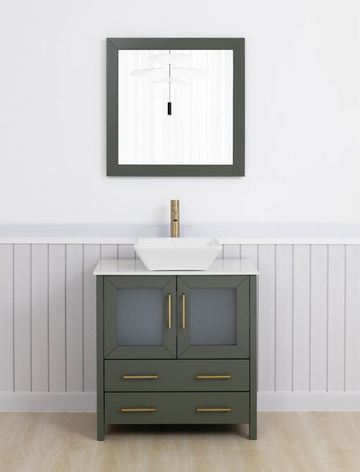Ravenna 30" Single Sink Small Bathroom Vanity Set, 2 Drawers 1 Shelf Engineered Marble Top and Ceramic Vessel Sink Bathroom Cabinet with Mirror - HomeBeyond