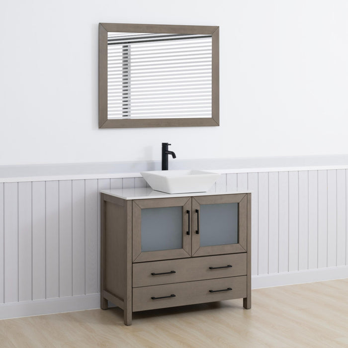 Ravenna 36" Single Sink Bathroom Vanity Combo Set, 2 Drawers 1 Shelf Single Cabinet White Engineered Marble Top and Ceramic Sink Bathroom Cabinet with Free Mirror - HomeBeyond
