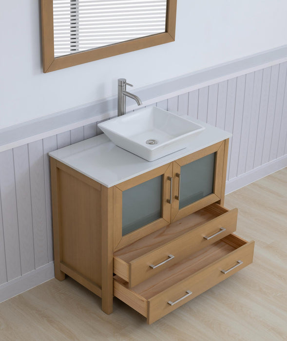 Ravenna 36" Single Sink Bathroom Vanity Combo Set, 2 Drawers 1 Shelf Single Cabinet White Engineered Marble Top and Ceramic Sink Bathroom Cabinet with Free Mirror - HomeBeyond