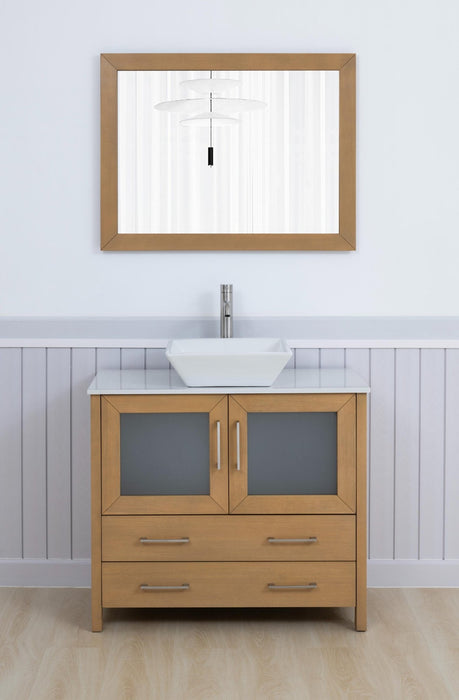 Ravenna 36" Single Sink Bathroom Vanity Combo Set, 2 Drawers 1 Shelf Single Cabinet White Engineered Marble Top and Ceramic Sink Bathroom Cabinet with Free Mirror - HomeBeyond